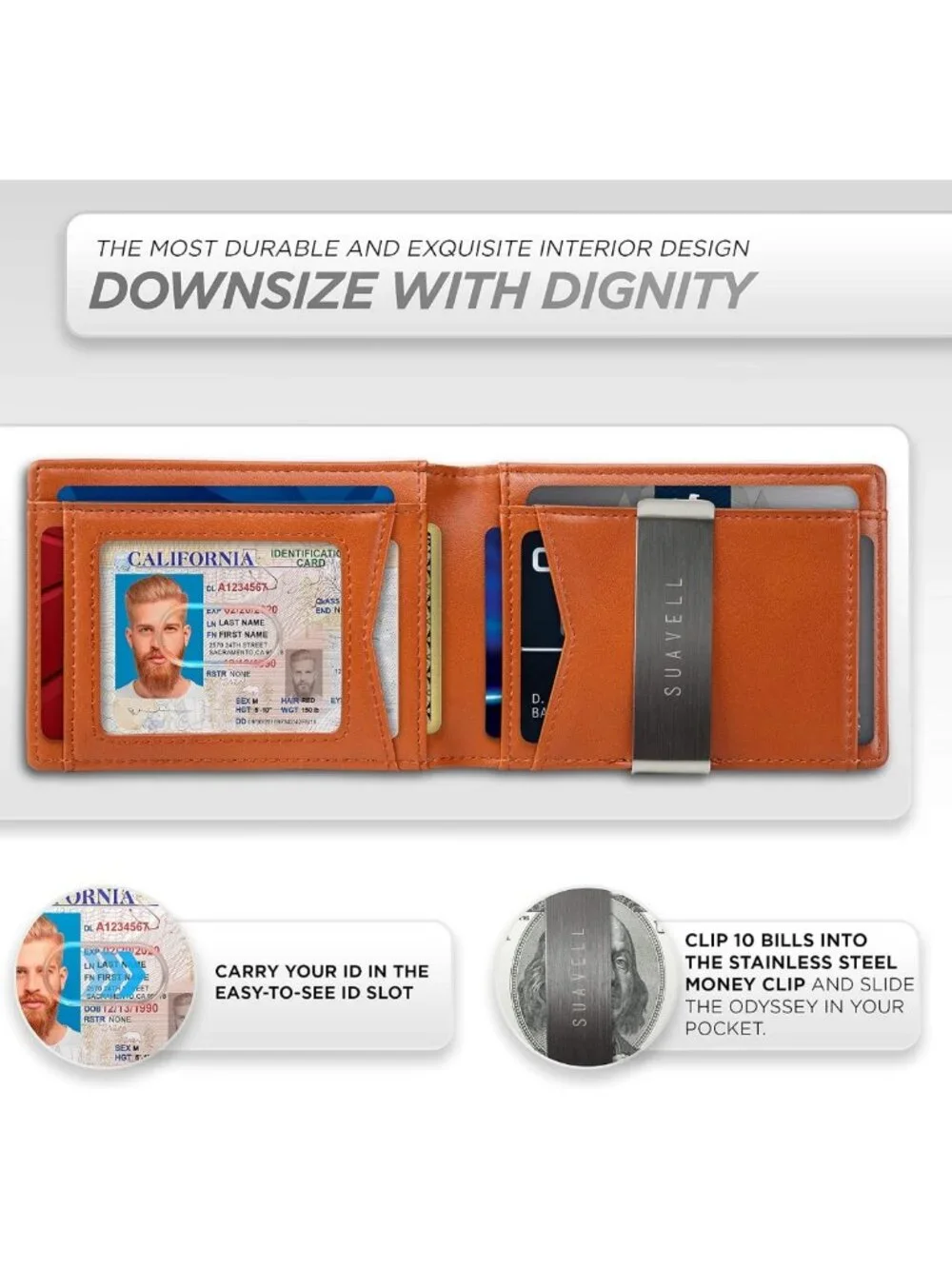 Minimalist Slim Bifold Wallet with Money Clip & ID Window, RFID Blocking